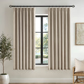 MIULEE Sand Pinch Pleated 100% Blackout Linen Curtains for Bedroom, Room Darkening Light Blocking Window Curtains 63 inches Long for Living Room, Black Out Pleat Drapes with Pin Hooks, 2 Panels